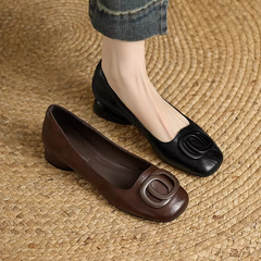 Monarch Edge Square Toe Leather Hardware Flats