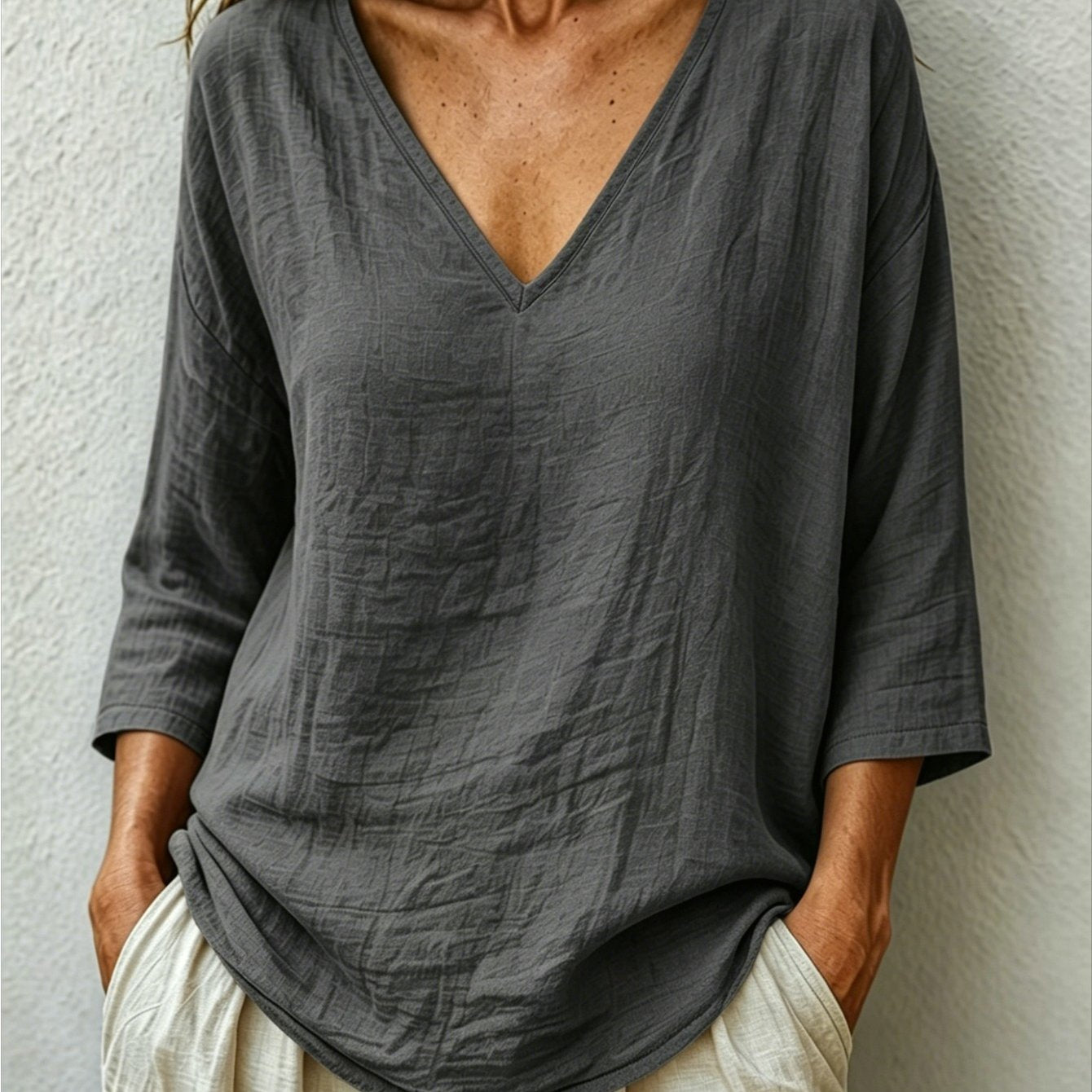 Viara | Women's Relaxed Oversized V-Neck Blouse