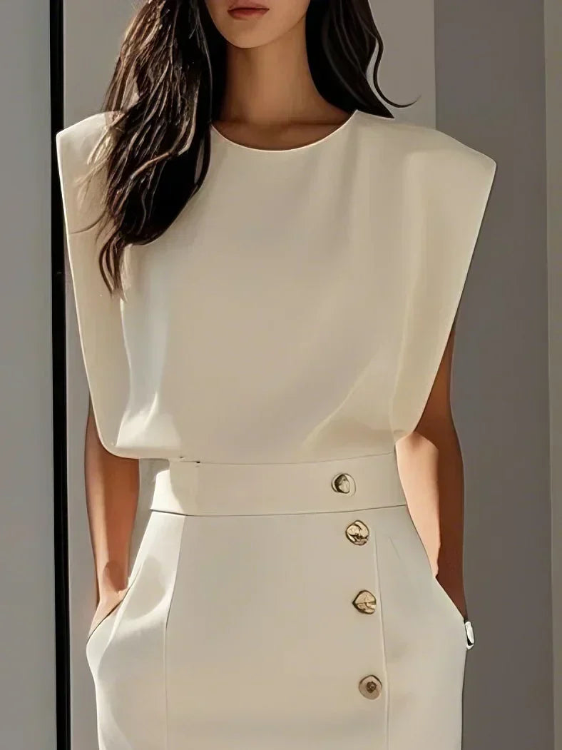 Clarissa | Women's Elegant Button-Front Sleeveless Midi Dress