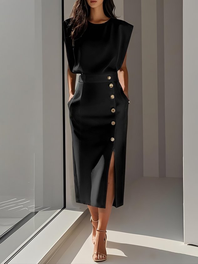 Clarissa | Women's Elegant Button-Front Sleeveless Midi Dress