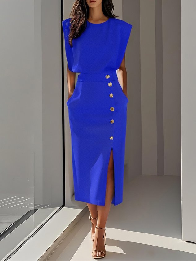 Clarissa | Women's Elegant Button-Front Sleeveless Midi Dress
