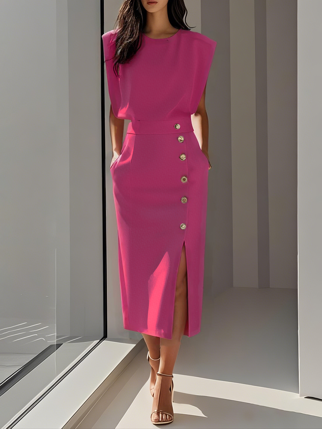 Clarissa | Women's Elegant Button-Front Sleeveless Midi Dress