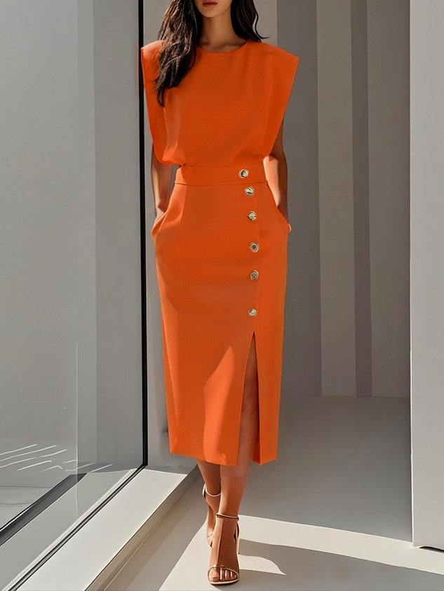 Clarissa | Women's Elegant Button-Front Sleeveless Midi Dress