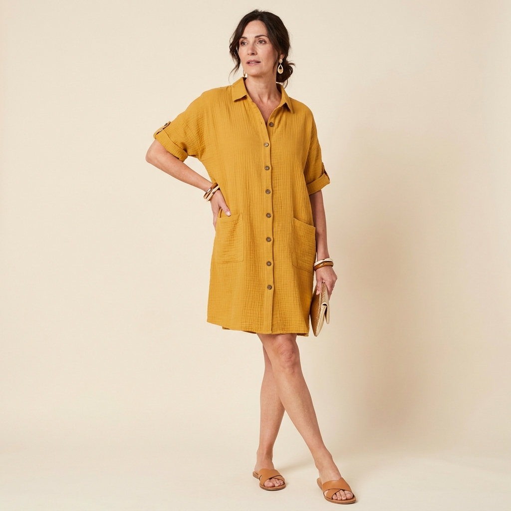 Lila | Lightweight Short Sleeve Midi Summer Dress With Buttons