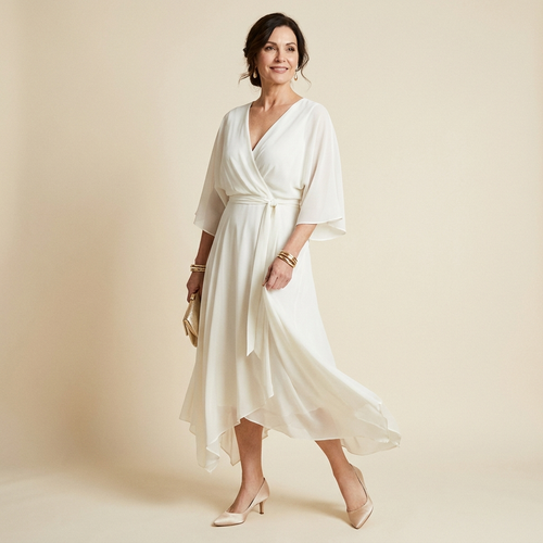 Arabella | Elegant Women's V-Neck Wrap Midi Dress