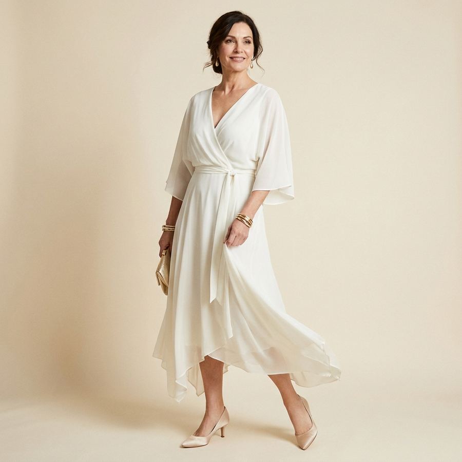 Arabella | Elegant Women's V-Neck Wrap Midi Dress