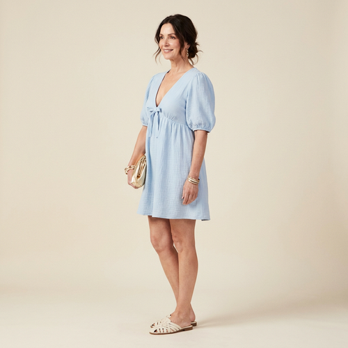Nellie | Elegant Women' Short V-Neck Bowknot Dress with Puff Sleeves