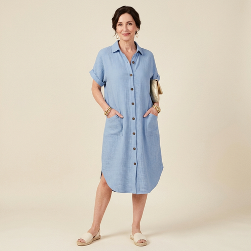 Lila | Lightweight Short Sleeve Midi Summer Dress With Buttons