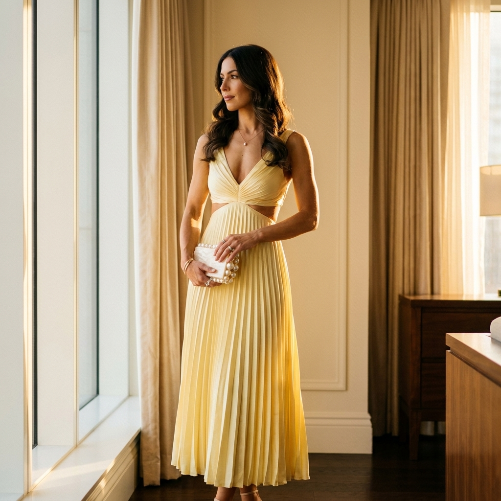 Lysandra | Women's Elegant Pleated V-Neck Maxi Dress