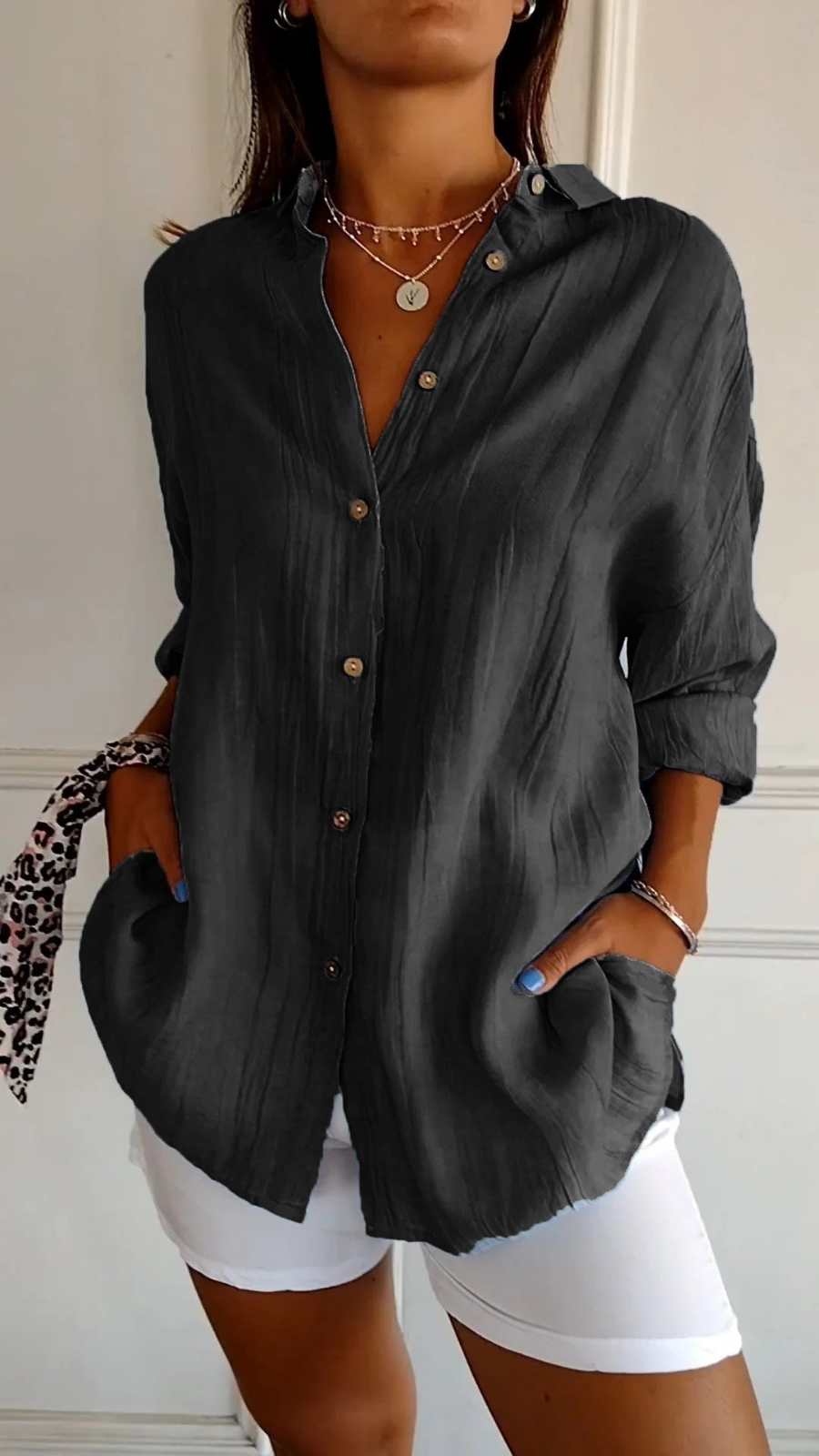 Odette | Women's Relaxed-Fit V-Neck Button Down Shirt