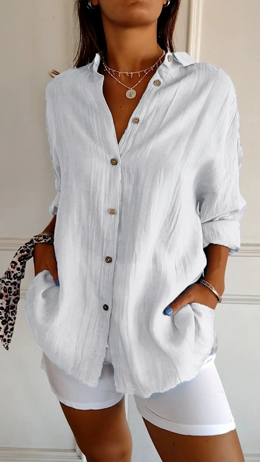Odette | Women's Relaxed-Fit V-Neck Button Down Shirt