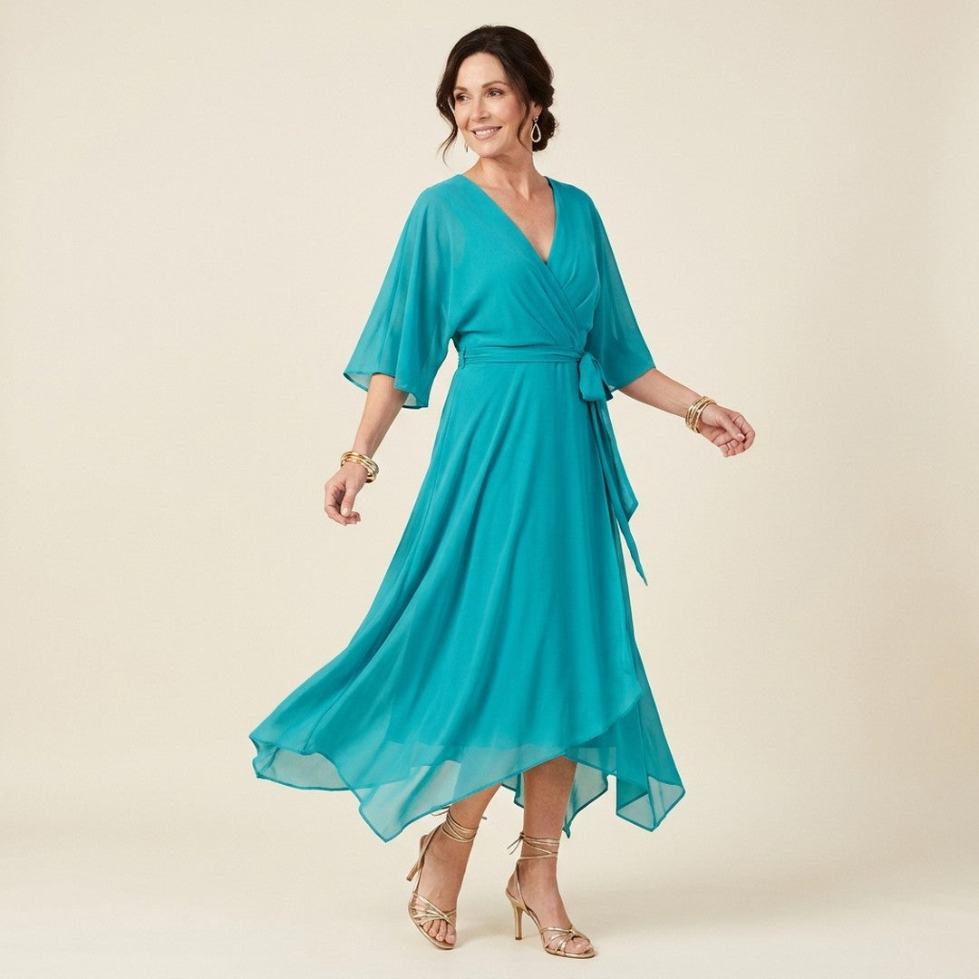 Arabella | Elegant Women's V-Neck Wrap Midi Dress