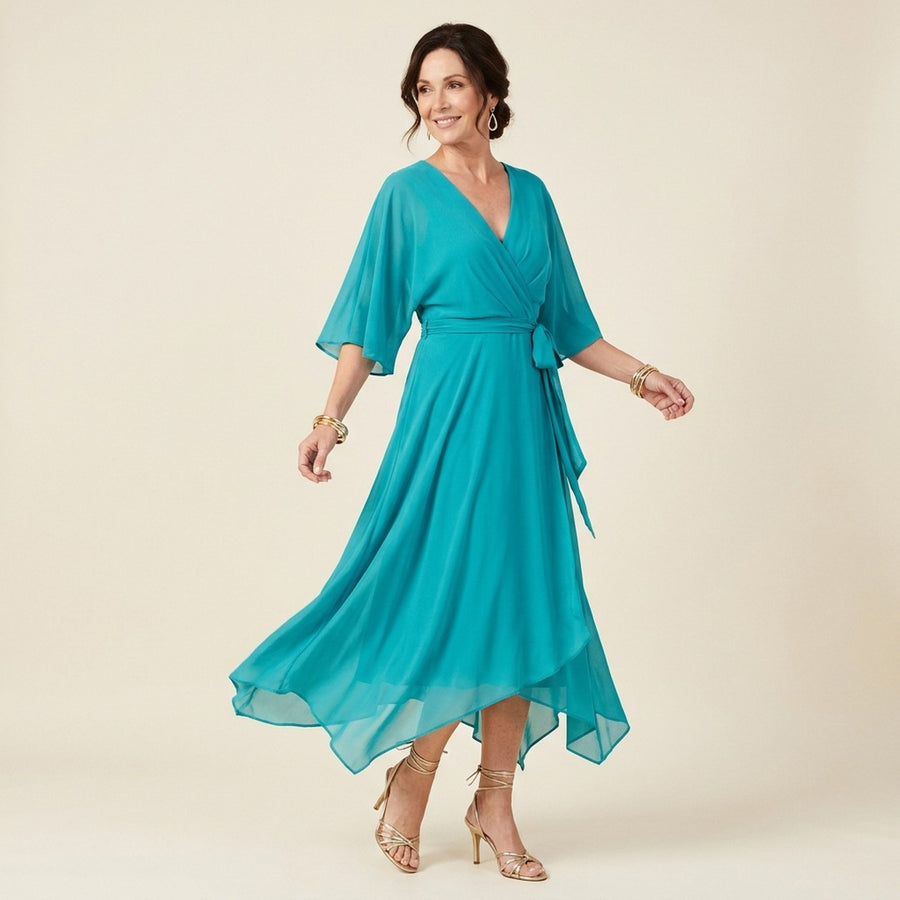Arabella | Elegant Women's V-Neck Wrap Midi Dress
