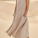 Nolan | Women's Scoop-Neck Sleeveless Midi Dress with Pockets