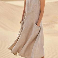 Nolan | Women's Scoop-Neck Sleeveless Midi Dress with Pockets