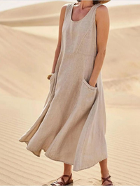 Nolan | Women's Scoop-Neck Sleeveless Midi Dress with Pockets