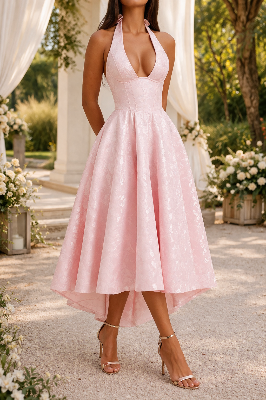 Harlan | Wedding Guest Halterneck Midi Dress for Women
