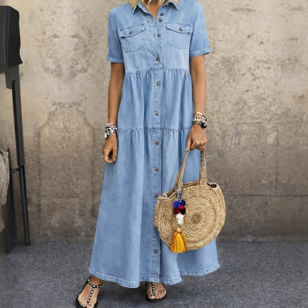 Maeva | Women's Button Front Tiered Maxi Dress