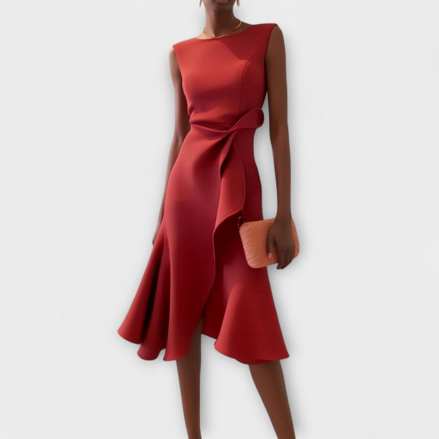 Éveline | Women's Sleeveless Asymmetric Drape Midi Dress