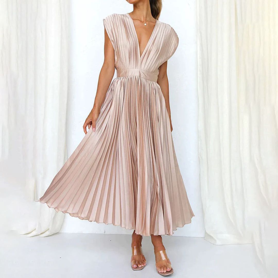 Rosalie | Wedding Guest Pleated V-Neck Midi Dress