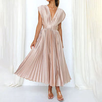 Rosalie | Wedding Guest Pleated V-Neck Midi Dress