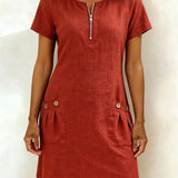 Nolette | Women's A-Line Short-Sleeve Dress with Pockets
