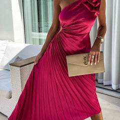 Isabeau | Wedding Guest One-Shoulder Pleated Midi Dress