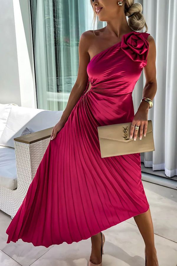 Isabeau | Wedding Guest One-Shoulder Pleated Midi Dress