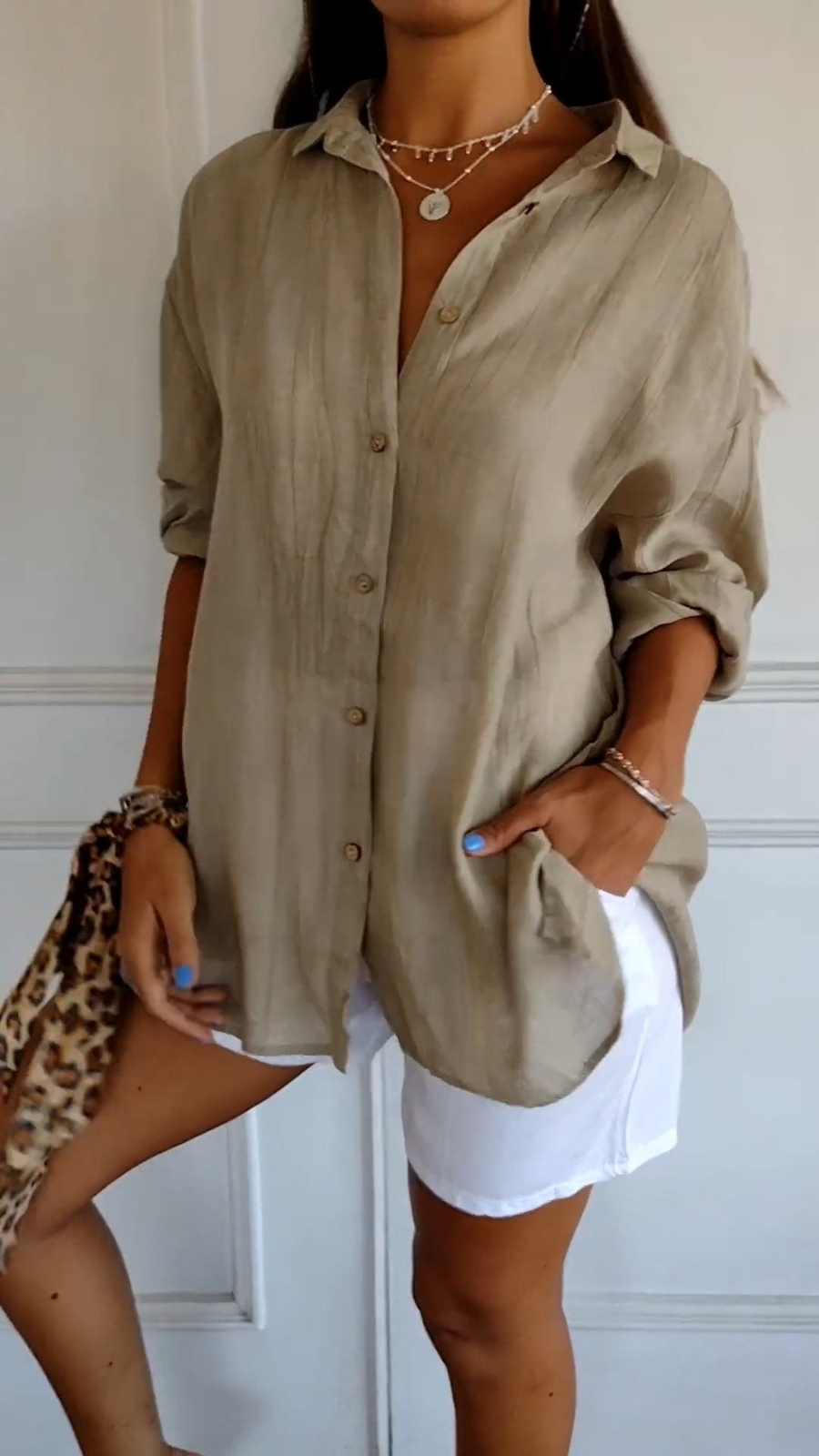 Odette | Women's Relaxed-Fit V-Neck Button Down Shirt