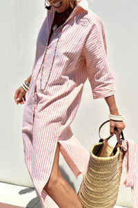 Marisette | Women's Striped V-Neck Midi Shirt Dress