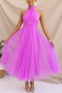 Genevieve | Wedding Guest Halterneck A-Line Midi Dress
