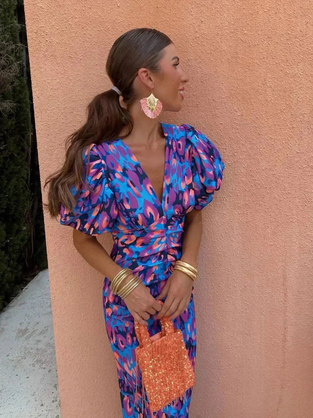 Daphne | Wedding Guest Wrap Dress with Puff Sleeves