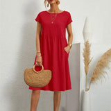 Marisol | Women's A-Line Short Sleeve Pocket Midi Dress