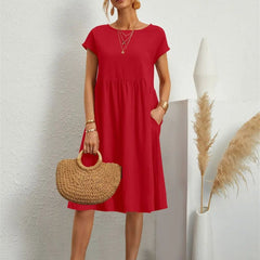 Marisol | Women's A-Line Short Sleeve Pocket Midi Dress