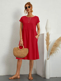 Marisol | Women's A-Line Short Sleeve Pocket Midi Dress