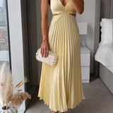 Solara | Women's Pleated V-Neck Maxi Dress – Wedding Guest