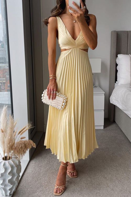 Solara | Women's Pleated V-Neck Maxi Dress – Wedding Guest