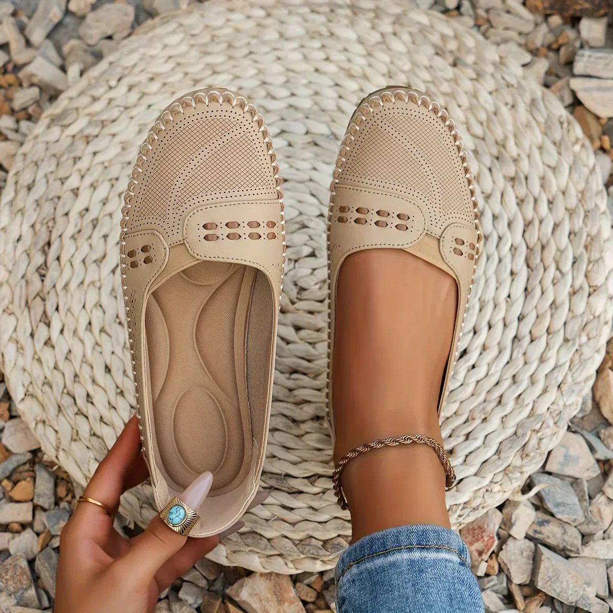 Fleur | Women's Mary Jane Perforated Flat Slip-On