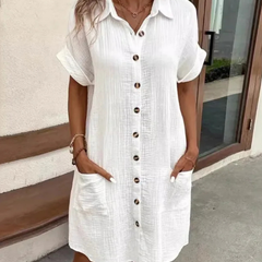 Josephine | Women's Button Front Short Sleeve Shirt Dress