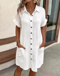 Josephine | Women's Button Front Short Sleeve Shirt Dress