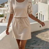 Adalynne | Women's Round-Neck Puff Sleeve Midi Dress