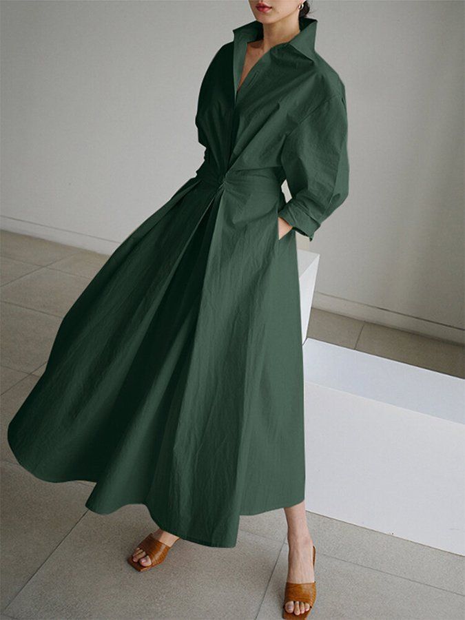 Eleanor | Women's V-Neck Long Sleeve Midi Dress – Weekend Errands