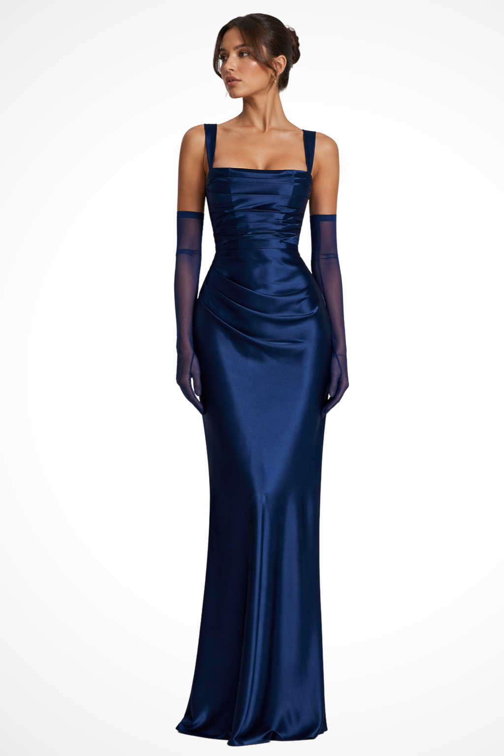 Marisette | Wedding Guest Ruched Square Neck Maxi Dress