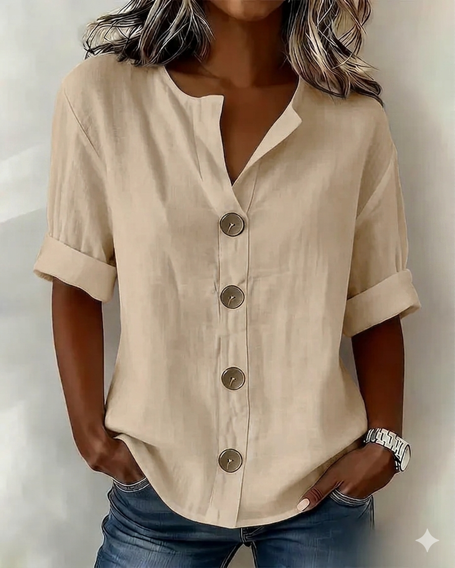 Odalric | Women's Relaxed-Fit Button Front Short Sleeve Blouse