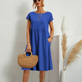 Marisol | Women's A-Line Short Sleeve Pocket Midi Dress