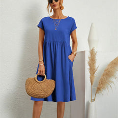 Marisol | Women's A-Line Short Sleeve Pocket Midi Dress