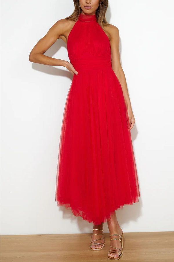Genevieve | Wedding Guest Halterneck A-Line Midi Dress