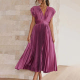 Rosalie | Wedding Guest Pleated V-Neck Midi Dress