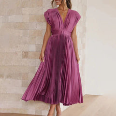 Rosalie | Wedding Guest Pleated V-Neck Midi Dress