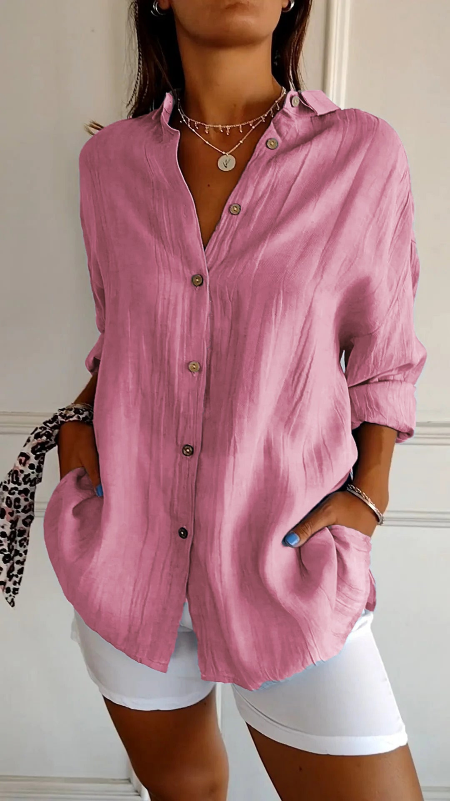 Odette | Women's Relaxed-Fit V-Neck Button Down Shirt